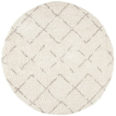 SAFAVIEH Arizona Zarif Geometric Shag Area Rug, Ivory/Beige, 8' x 8' Round