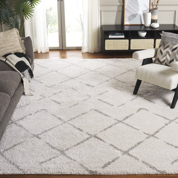 SAFAVIEH Arizona Zarif Geometric Shag Area Rug, Ivory/Beige, 9' x 12'