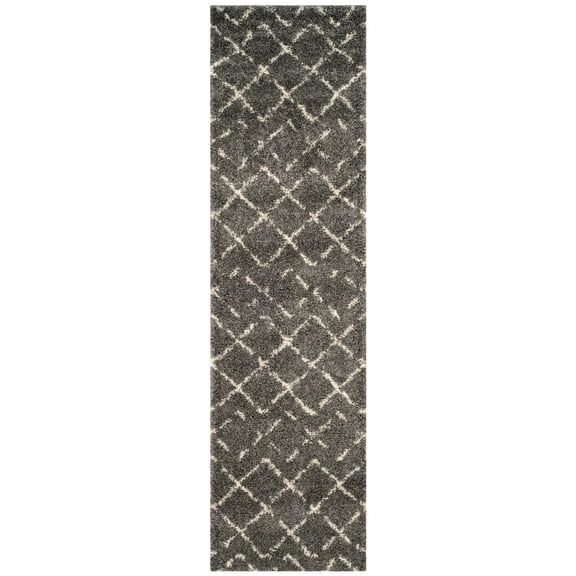SAFAVIEH Arizona Zarif Geometric Shag Runner Rug, Brown/Ivory, 2'3" x 8'