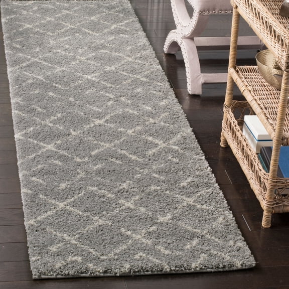 SAFAVIEH Arizona Zarif Geometric Shag Runner Rug, Grey/Ivory, 2'3" x 12'