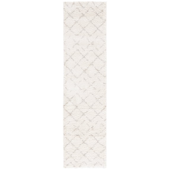 SAFAVIEH Arizona Zarif Geometric Shag Runner Rug, Ivory/Beige, 2'3" x 16'