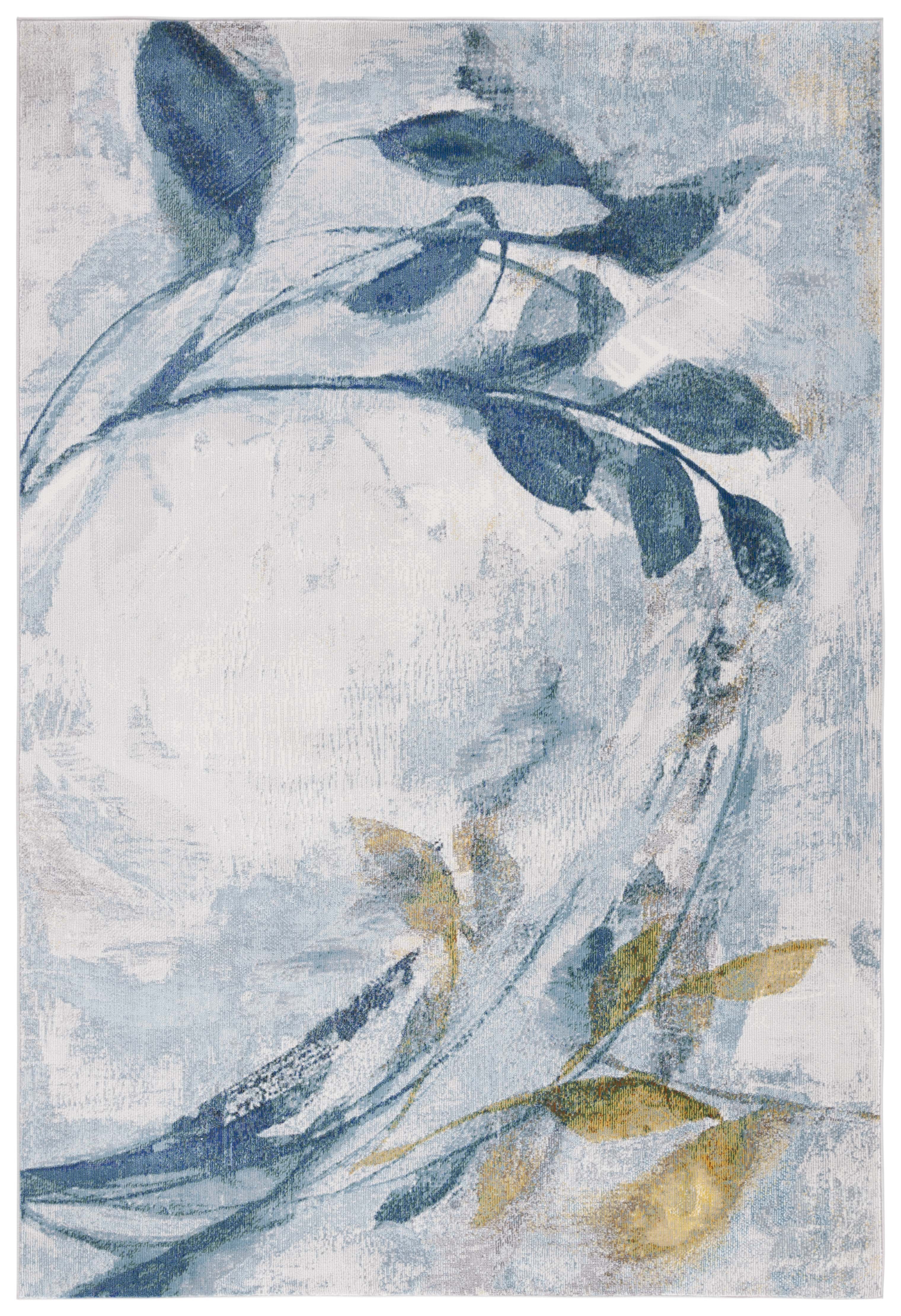 Light Blue Abstract Hand-knotted Rectangular Area Rug
