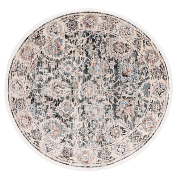 SAFAVIEH Artifact Esmond Oriental Polyester Area Rug, Charcoal/Ivory, 4' x 4' Round