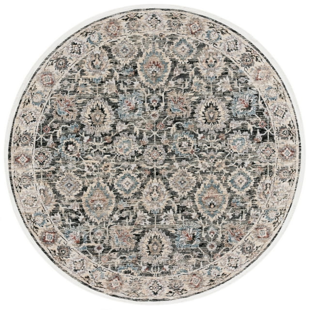 SAFAVIEH Artifact Esmond Oriental Polyester Area Rug, Charcoal/Ivory, 6'7" x 6'7" Round