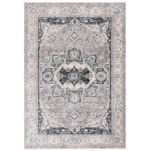 SAFAVIEH Artifact Milburn Medallion Polyester Area Rug, Gray/Ivory, 6' x 9'