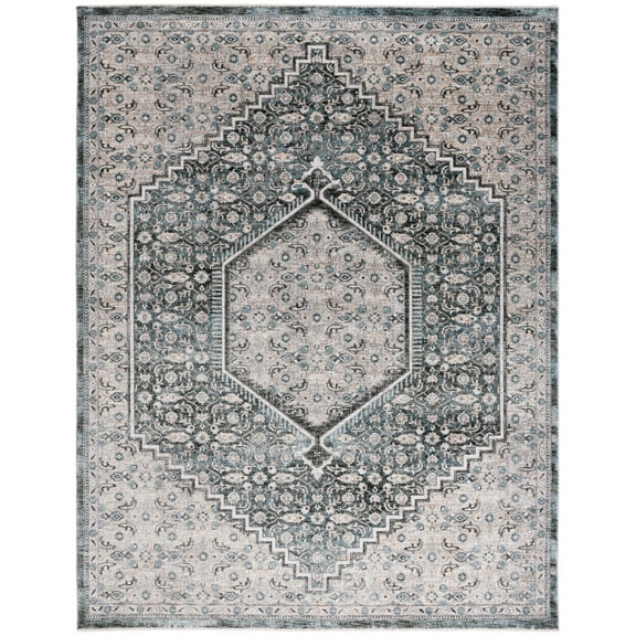 SAFAVIEH Artifact Theophania Medallion Polyester Area Rug, Gray/Black, 8' x 10'