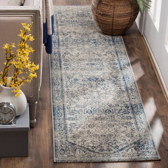 SAFAVIEH Artisan Kasandra Floral Bordered Runner Rug, Silver/Blue, 2'2" x 8'