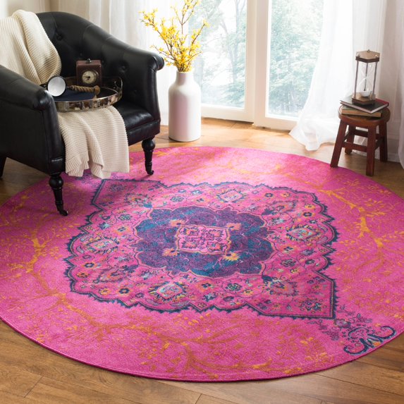 SAFAVIEH Artisan Layton Bohemian Area Rug, Fuchsia/Multi, 6'7" x 6'7" Round