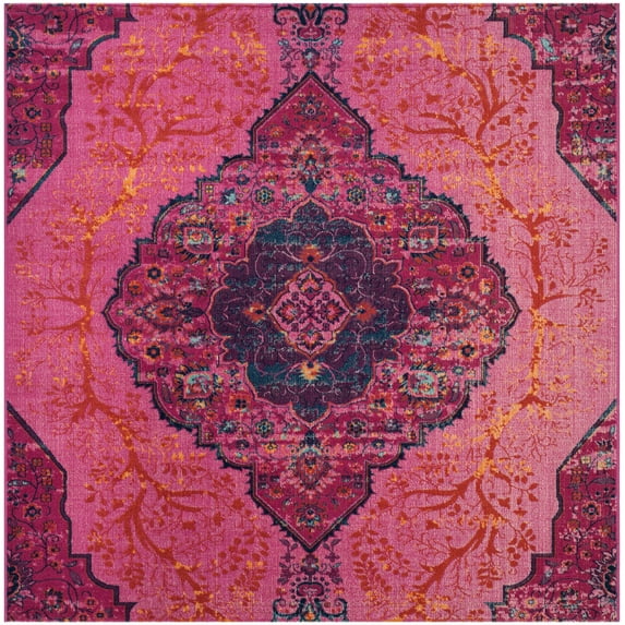 SAFAVIEH Artisan Layton Bohemian Area Rug, Fuchsia/Multi, 6'7" x 6'7" Square