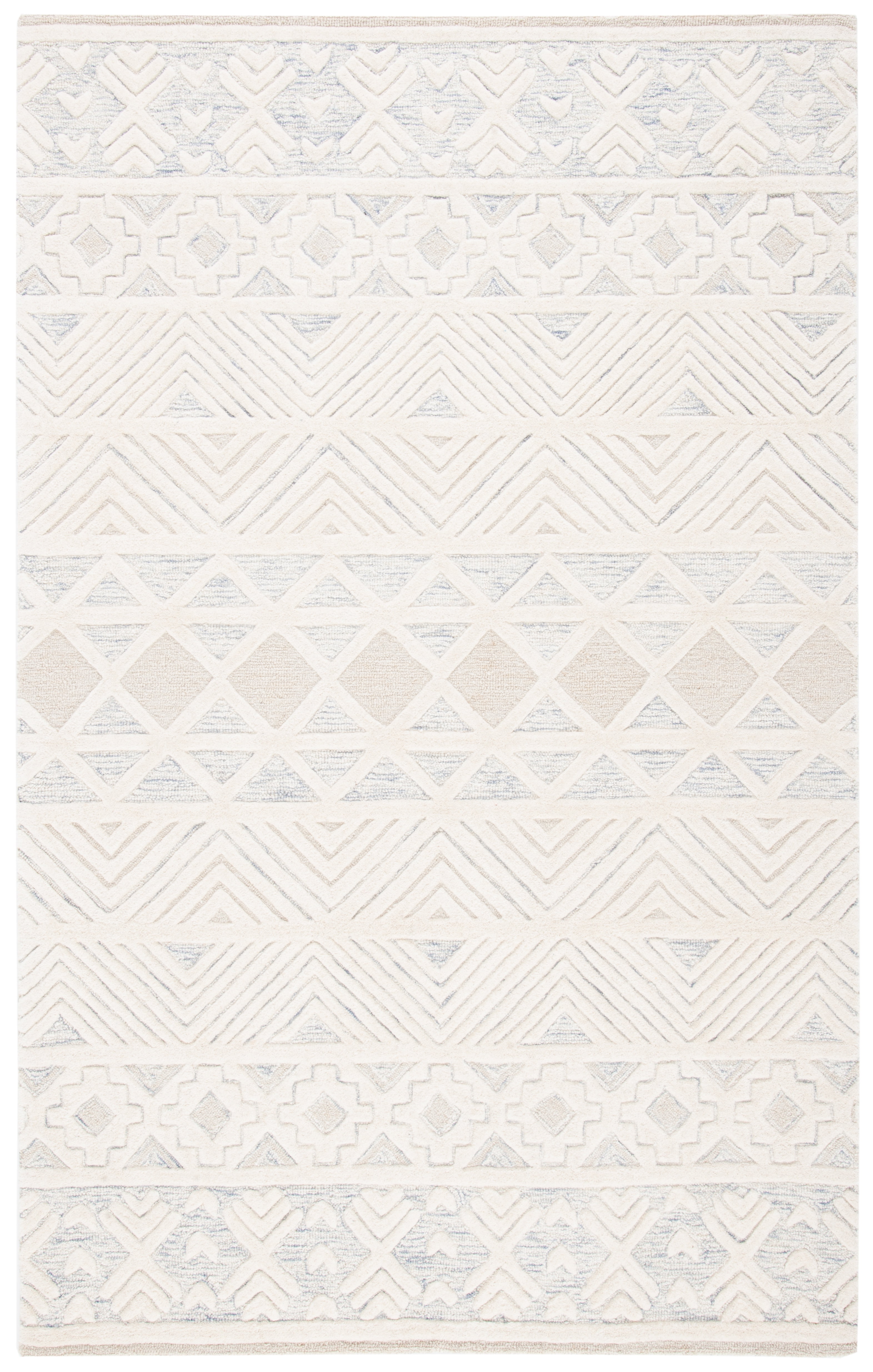 Ivory and Light Grey Hand-Tufted Wool Area Rug
