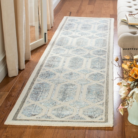 SAFAVIEH Artistry Jorie Geometric Runner Rug, Ivory/Blue, 2'3" x 9'