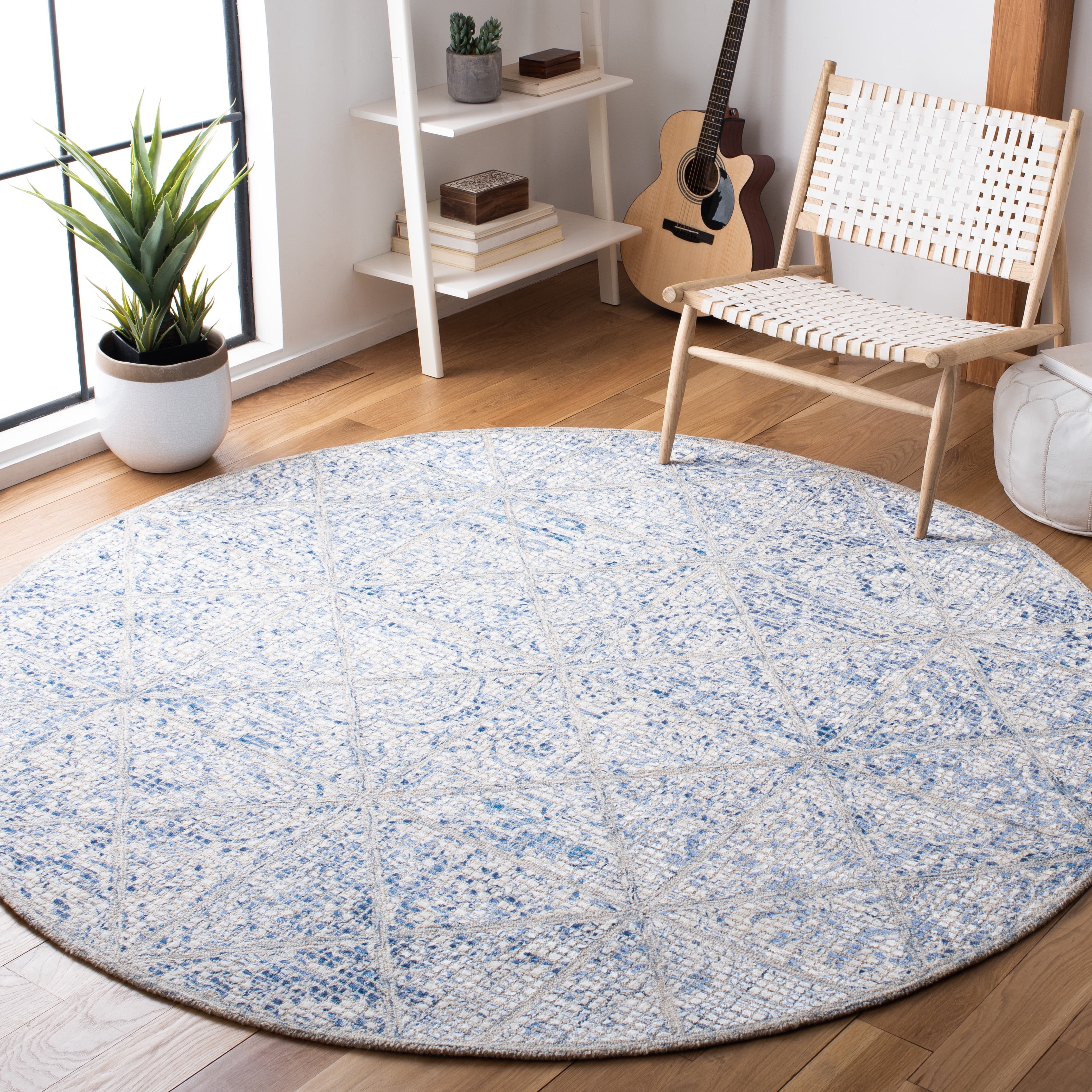 SAFAVIEH Artistry Bedelia Ogee Area Rug, Blue/Natural, 7' x 7' Round