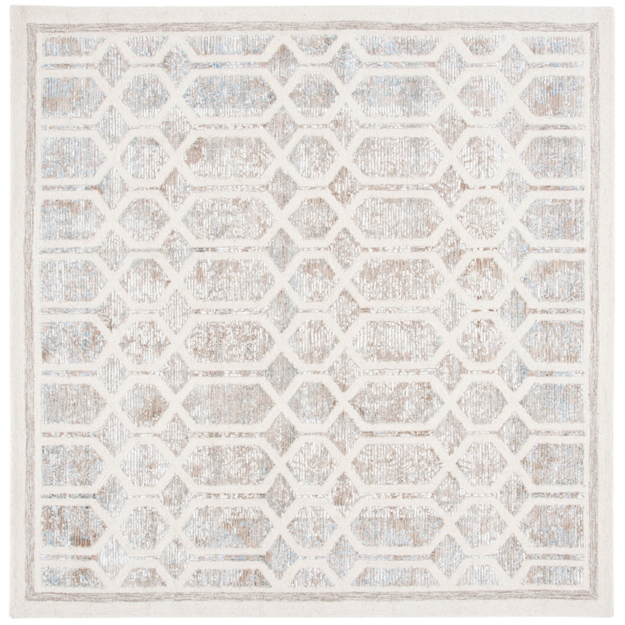 Ivory Beige Hand-Tufted Wool and Viscose Round Rug