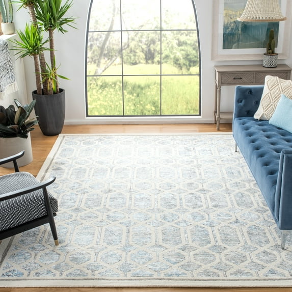SAFAVIEH Artistry Jorie Geometric Area Rug, Ivory/Blue, 7' x 7' Square