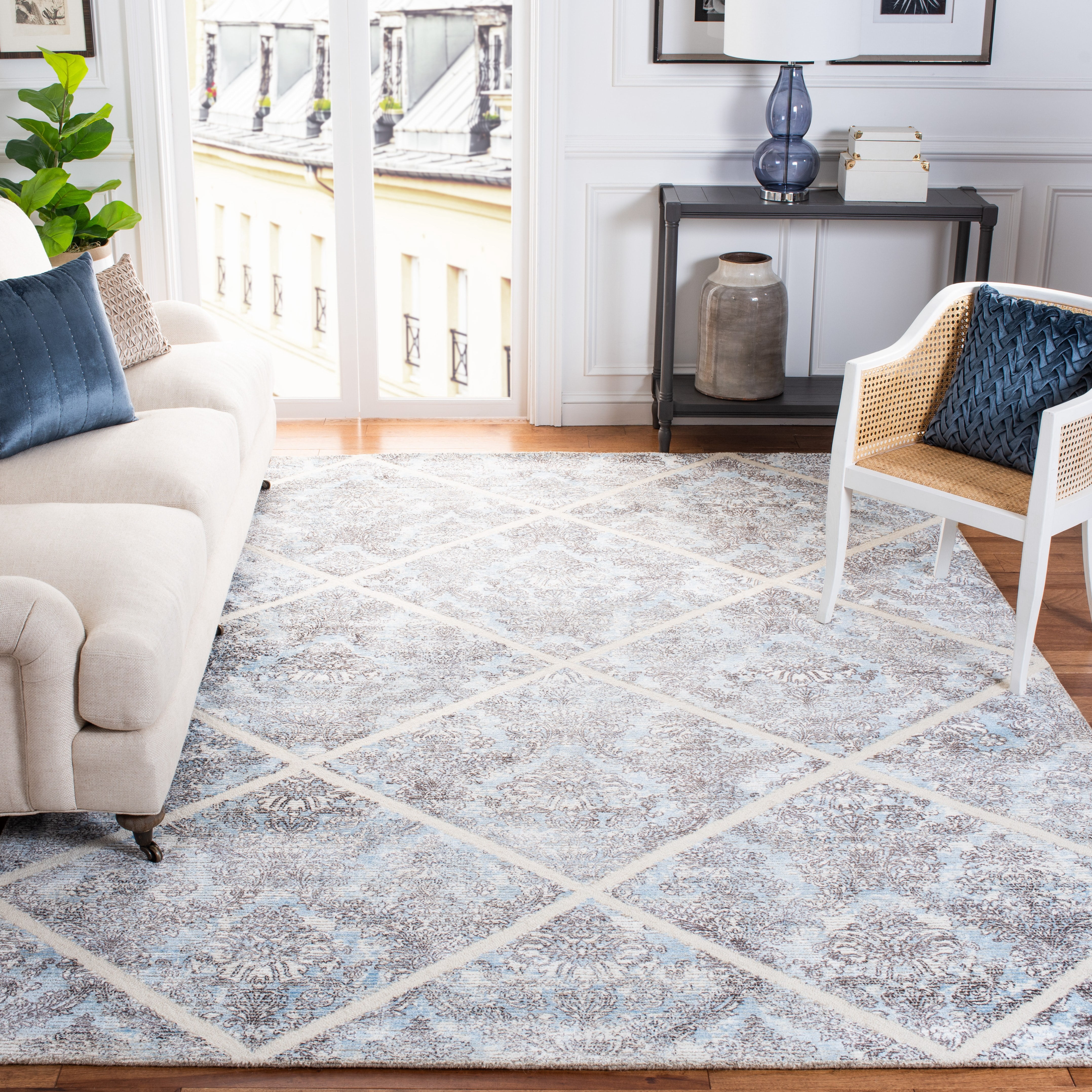 SAFAVIEH Artistry Linda Trellis Area Rug, Ivory/Blue, 9' x 12'