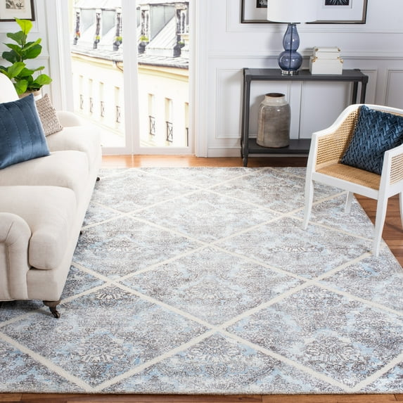 SAFAVIEH Artistry Linda Trellis Area Rug, Ivory/Blue, 9' x 12'