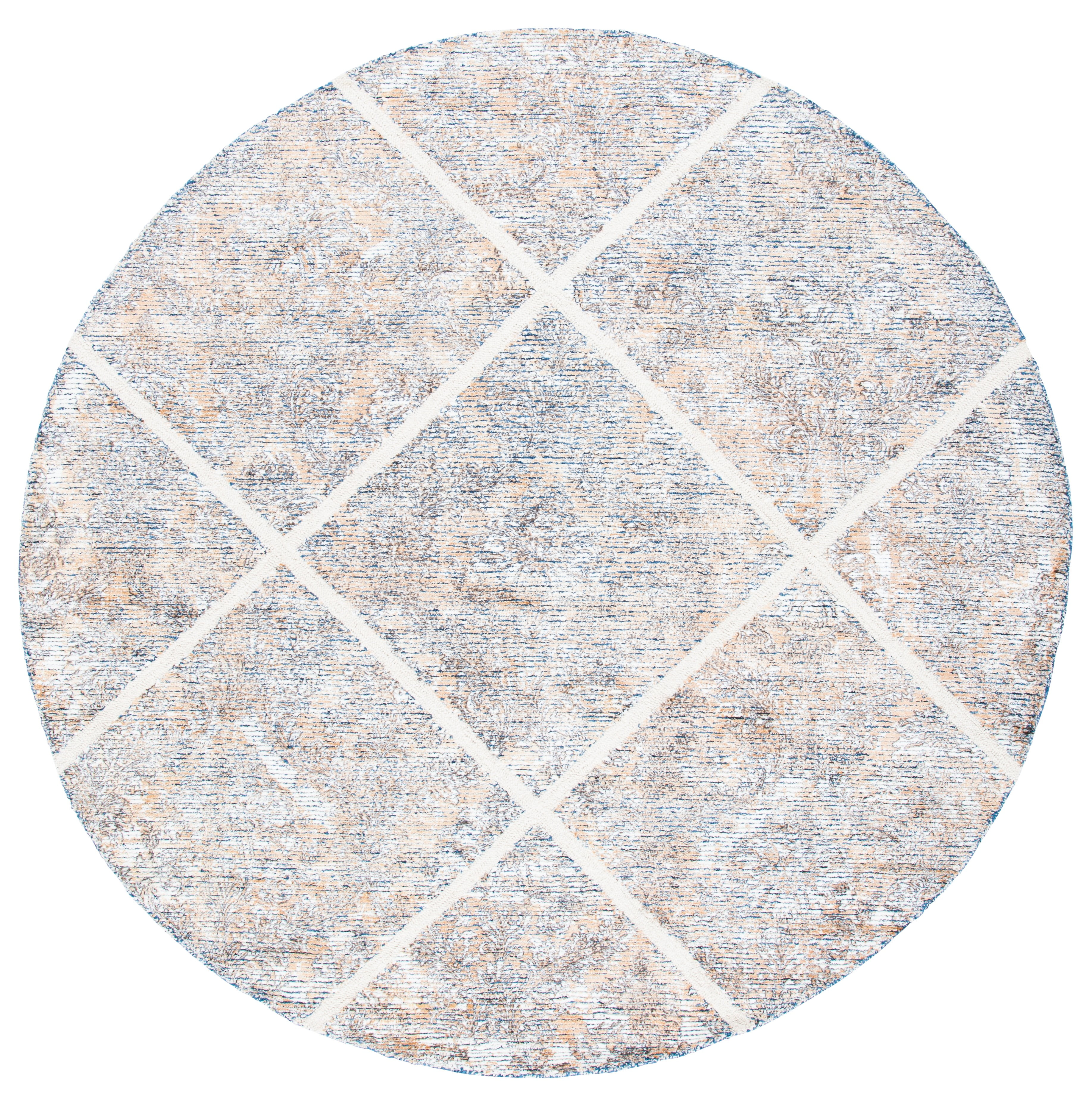 Ivory and Gold Hand-Tufted Wool Round Area Rug, 7' x 7'