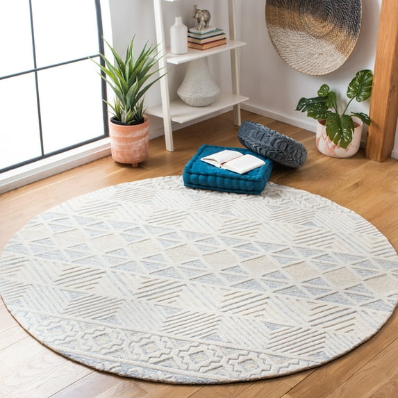 SAFAVIEH Artistry Randa Geometric Area Rug, Ivory/Light Gray, 7' x 7' Round