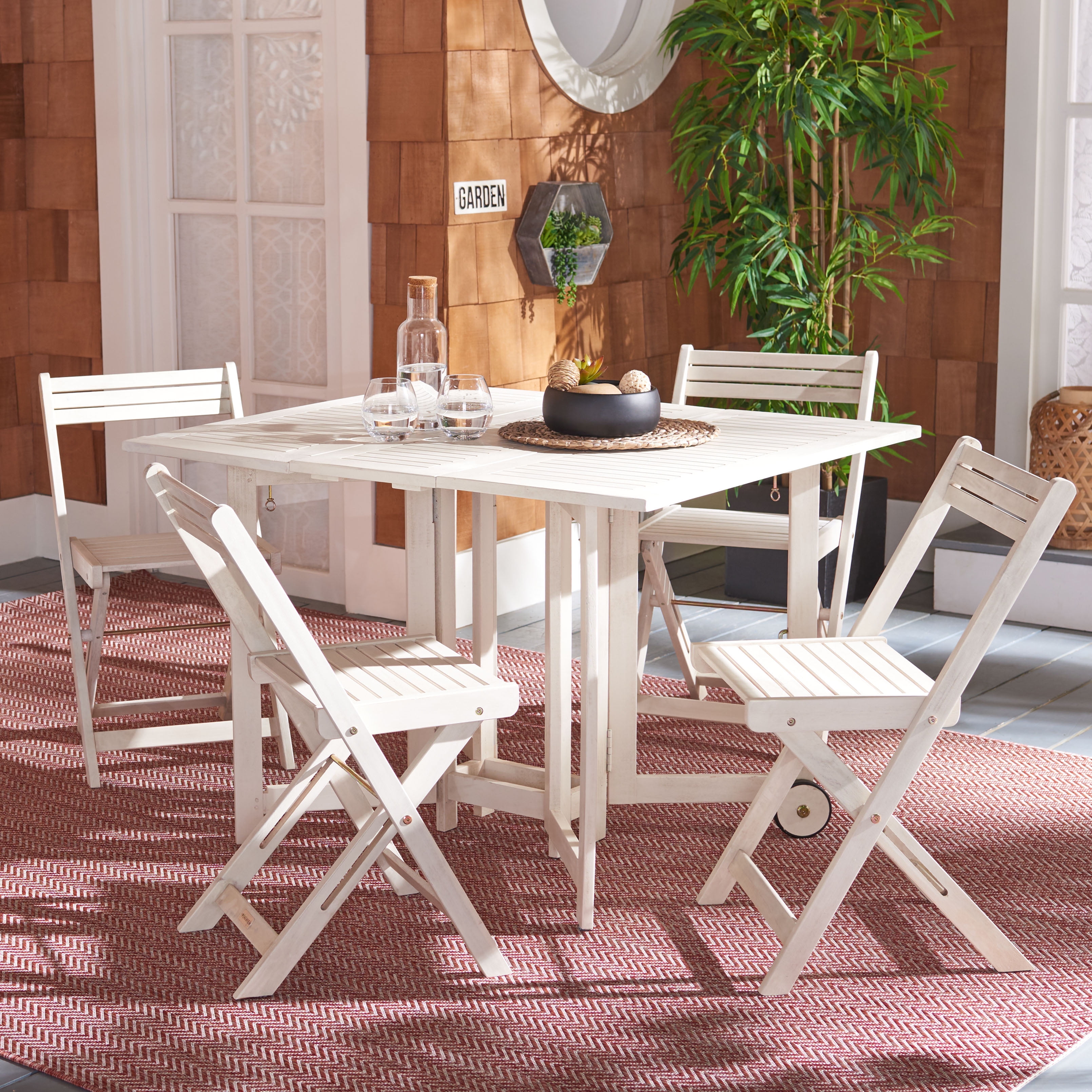 SAFAVIEH Arvin Outdoor Patio 5 Piece Foldable Dining Set White