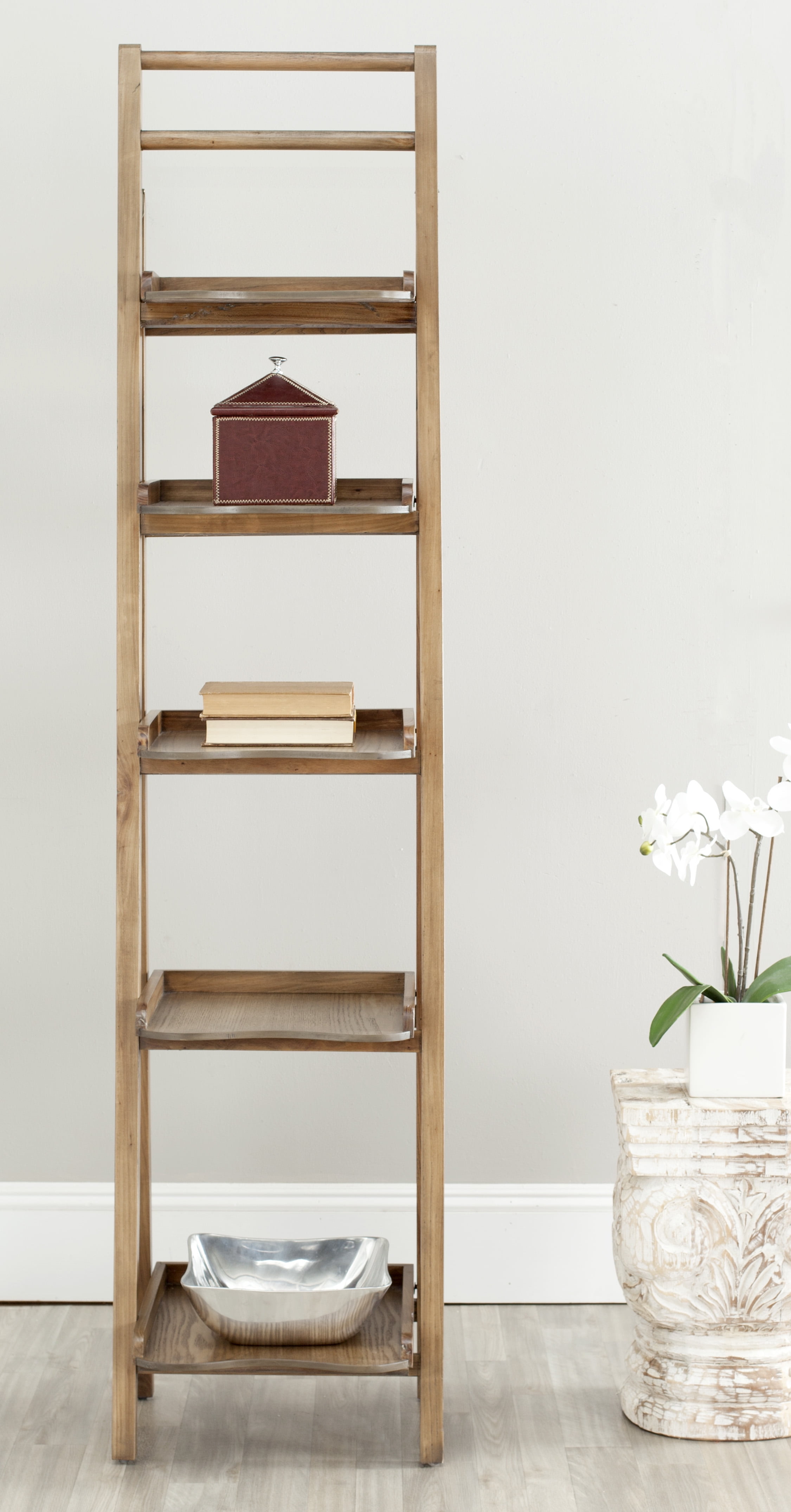 SAFAVIEH Asher Nautical Rustic 5 Tier Leaning Etagere, Oak