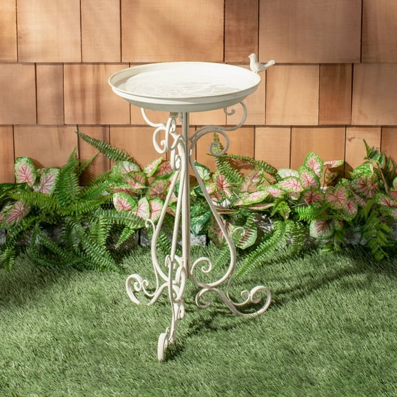 SAFAVIEH Ashlan Solid Rustic Outdoor Patio Bird Bath, Pearl White