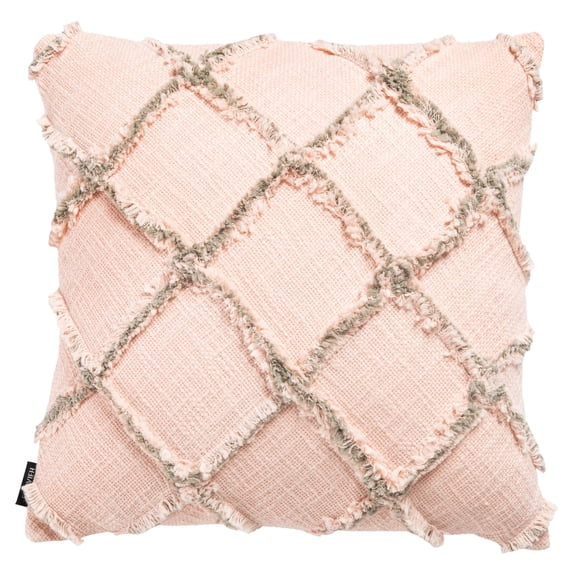 SAFAVIEH Ashlin Solid Checkered Accent Pillow, 18" x 18", Beige/Grey