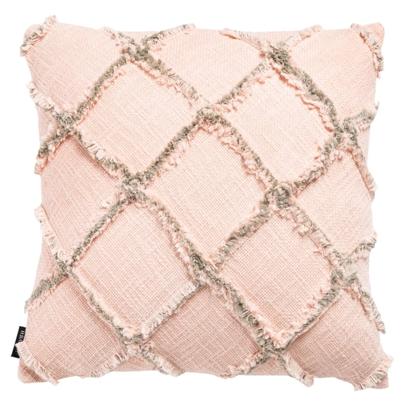 SAFAVIEH Ashlin Solid Checkered Accent Pillow, 18" x 18", Beige/Grey