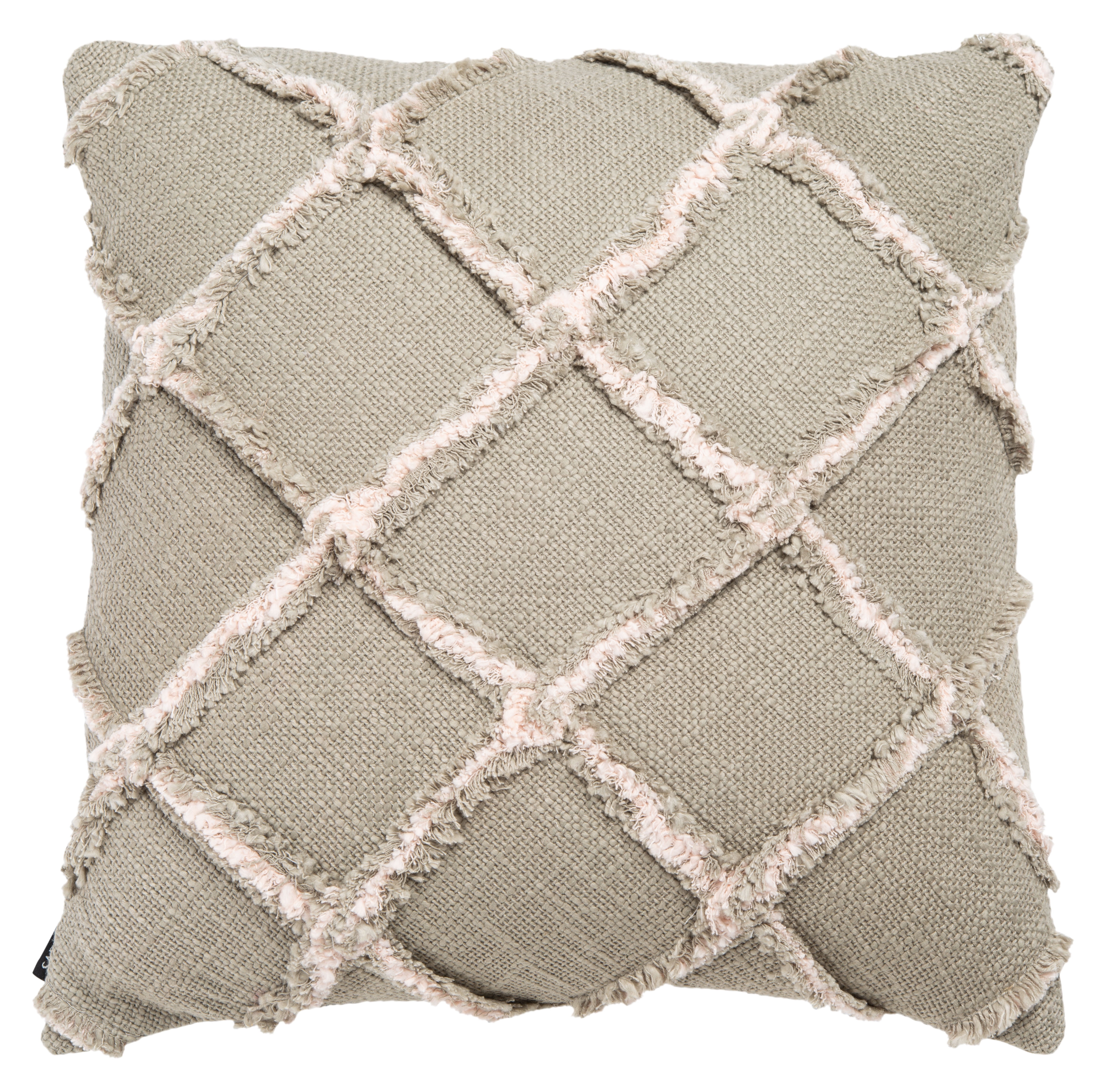 Ashlin Grey and Beige Fringed Cotton Throw Pillow