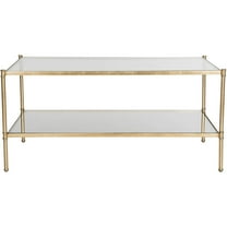SAFAVIEH Aslan 2-Tier 42" Width Iron Coffee Table, Antique Gold w/ Glass Top