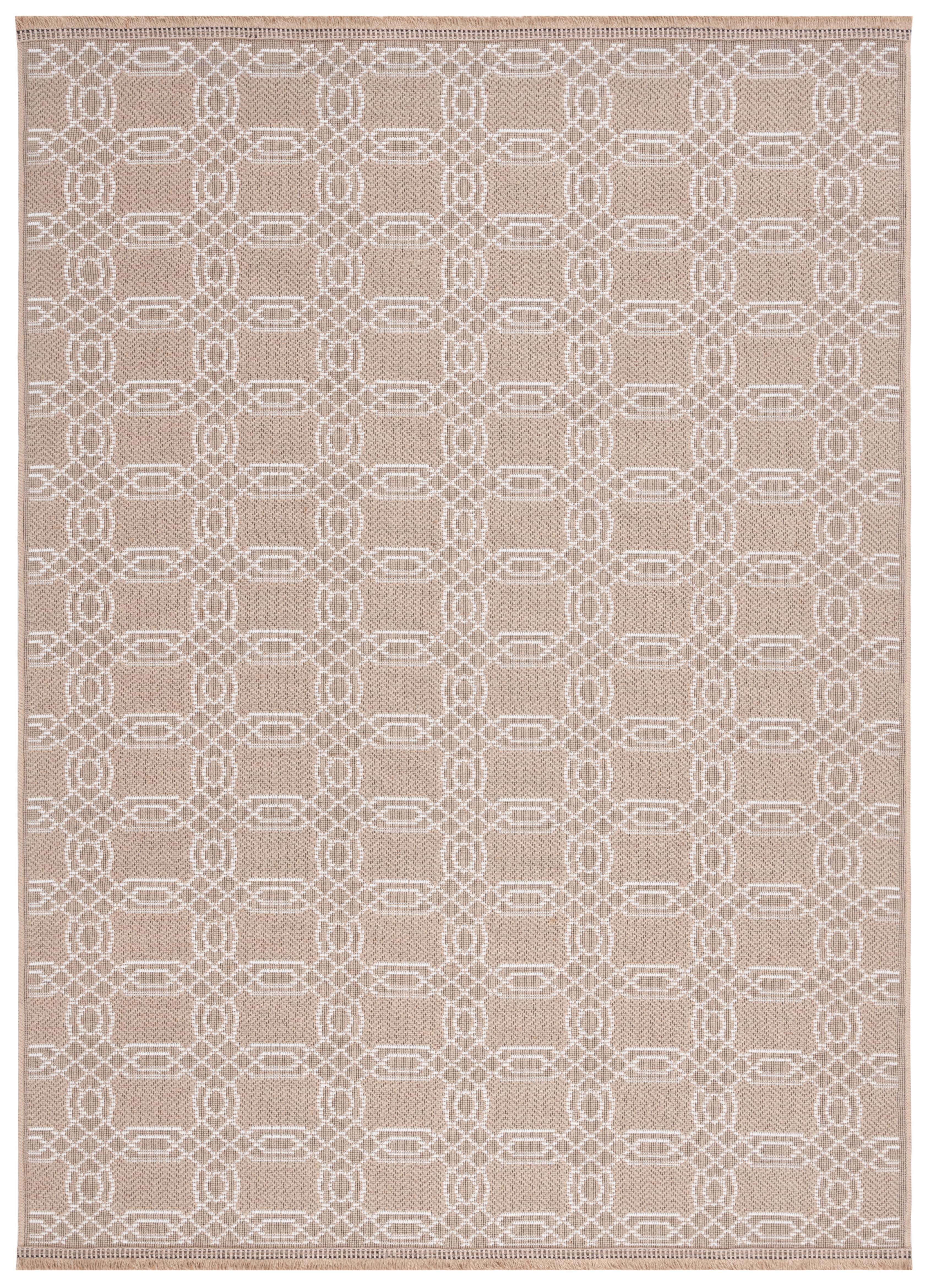 Ivory Geometric Patterned 4' x 6' Wool Blend Area Rug
