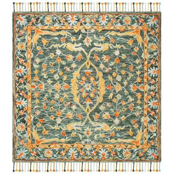 SAFAVIEH Aspen Peter Floral Wool Area Rug, Olive/Rust, 7' x 7' Square