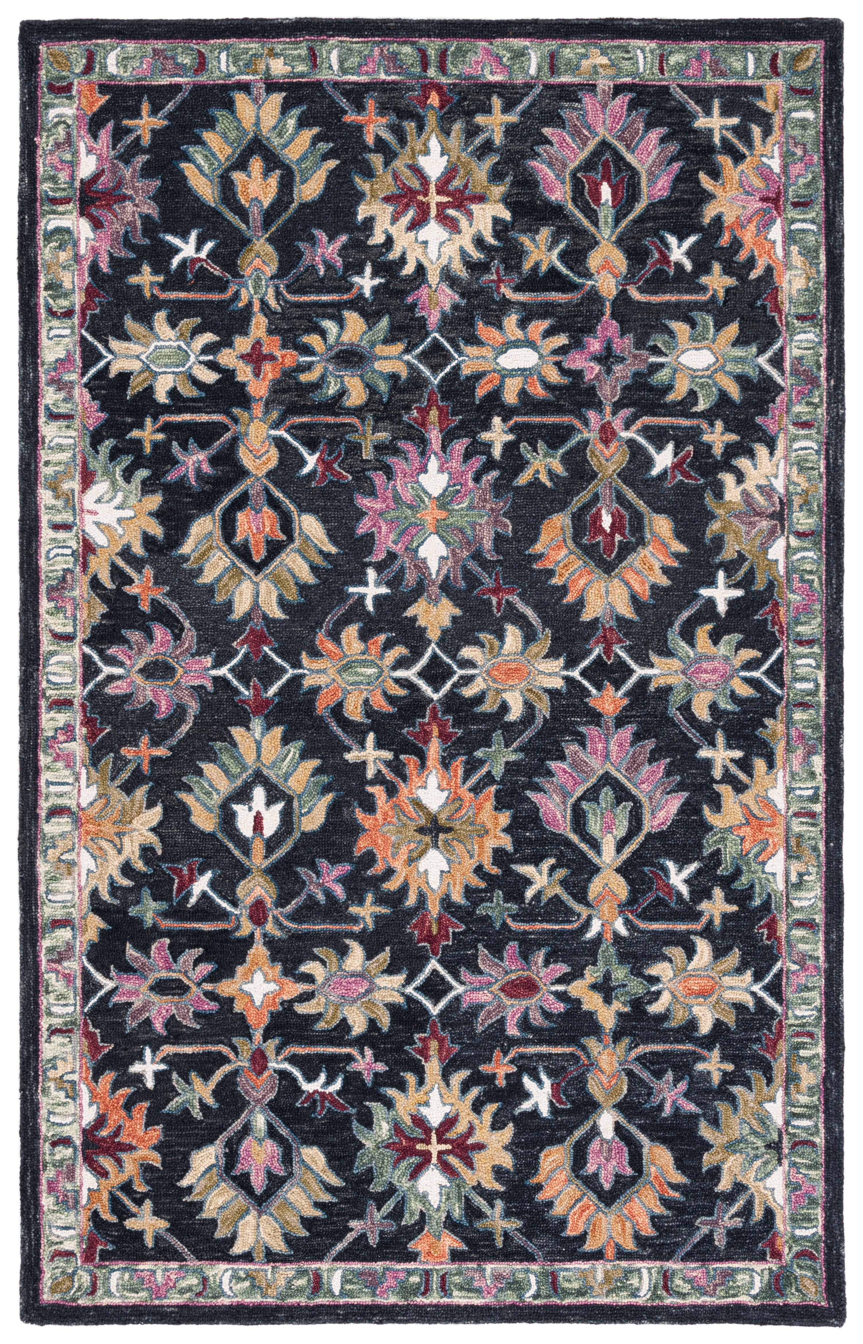 Handmade Black Wool Tufted Square Rug - 4x6 Feet