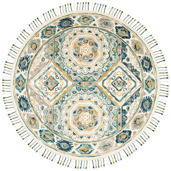 SAFAVIEH Aspen Louis Southwestern Wool Area Rug, Ivory/Charcoal, 7' x 7' Round