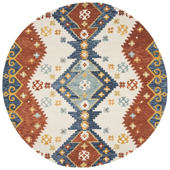 SAFAVIEH Aspen Pemala Abstract Area Rug, Ivory/Blue, 7' x 7' Round