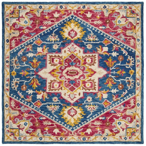 SAFAVIEH Aspen Gamal Oriental Wool Area Rug, Navy/Fuchsia, 7' x 7' Square