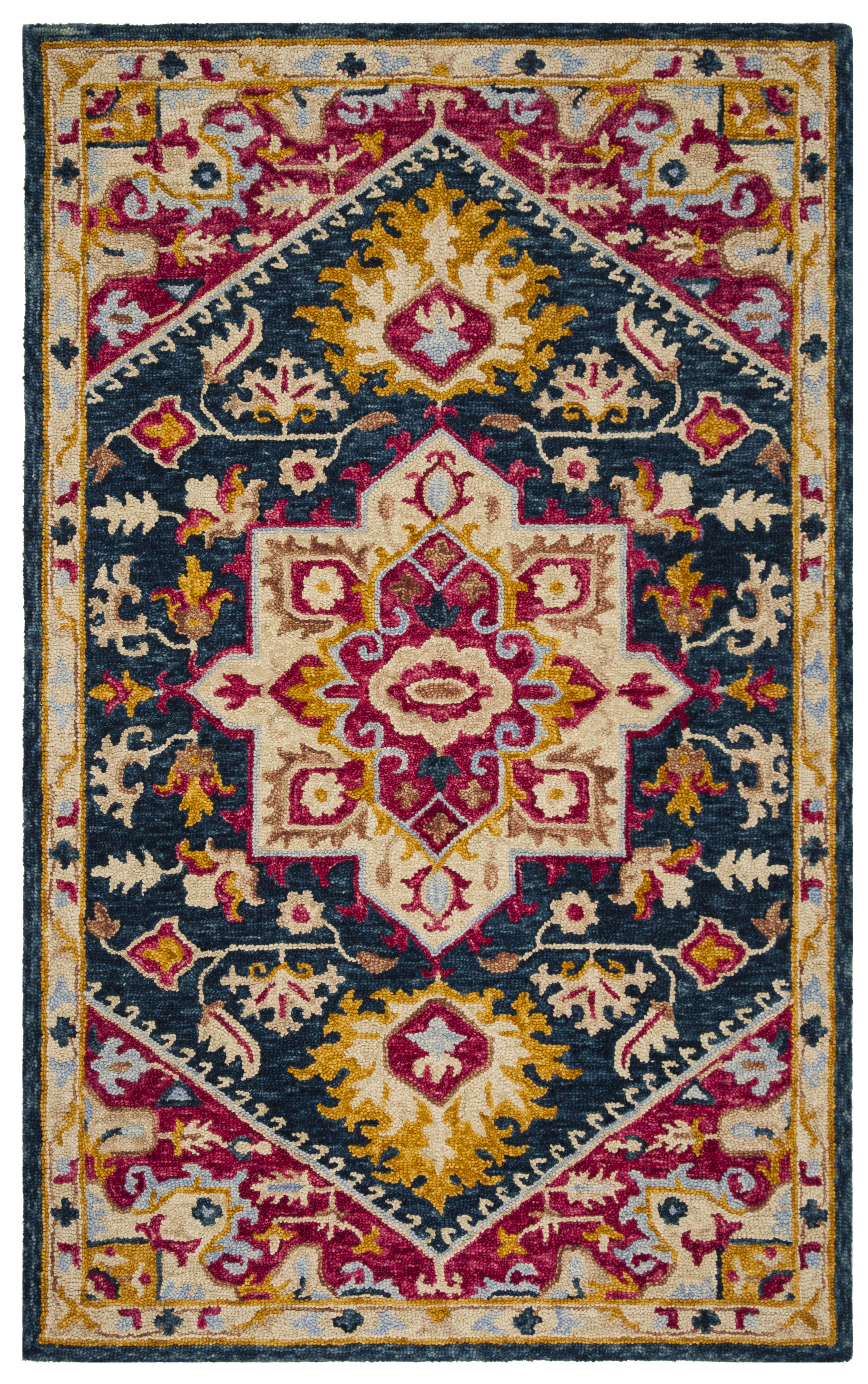 SAFAVIEH Aspen Gamal Oriental Wool Area Rug, Navy/Fuchsia, 5' x 8'