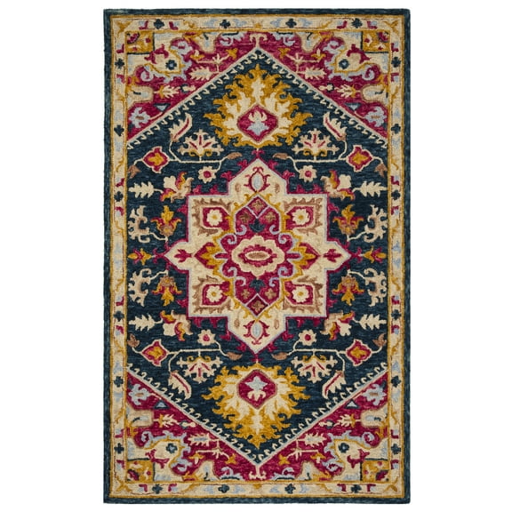 SAFAVIEH Aspen Gamal Oriental Wool Area Rug, Navy/Fuchsia, 5' x 8'