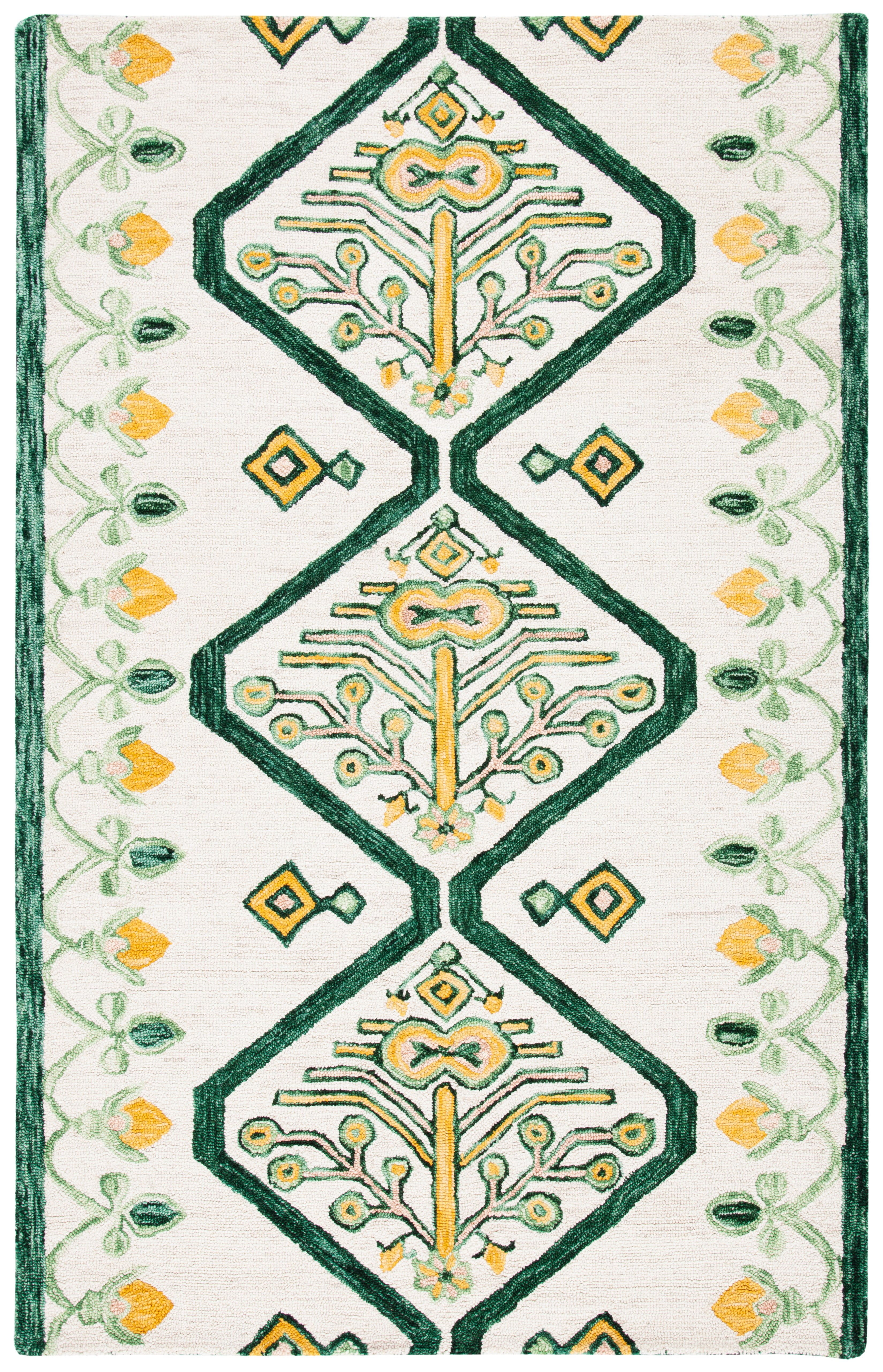 Ivory and Yellow Handmade Wool Geometric 3x5 Rug