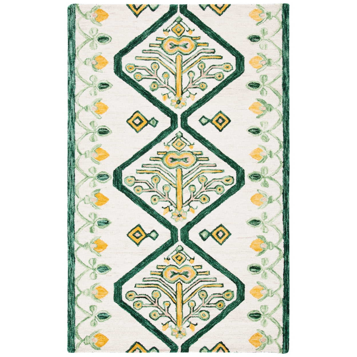 Ivory and Yellow Handmade Wool Geometric 3x5 Rug