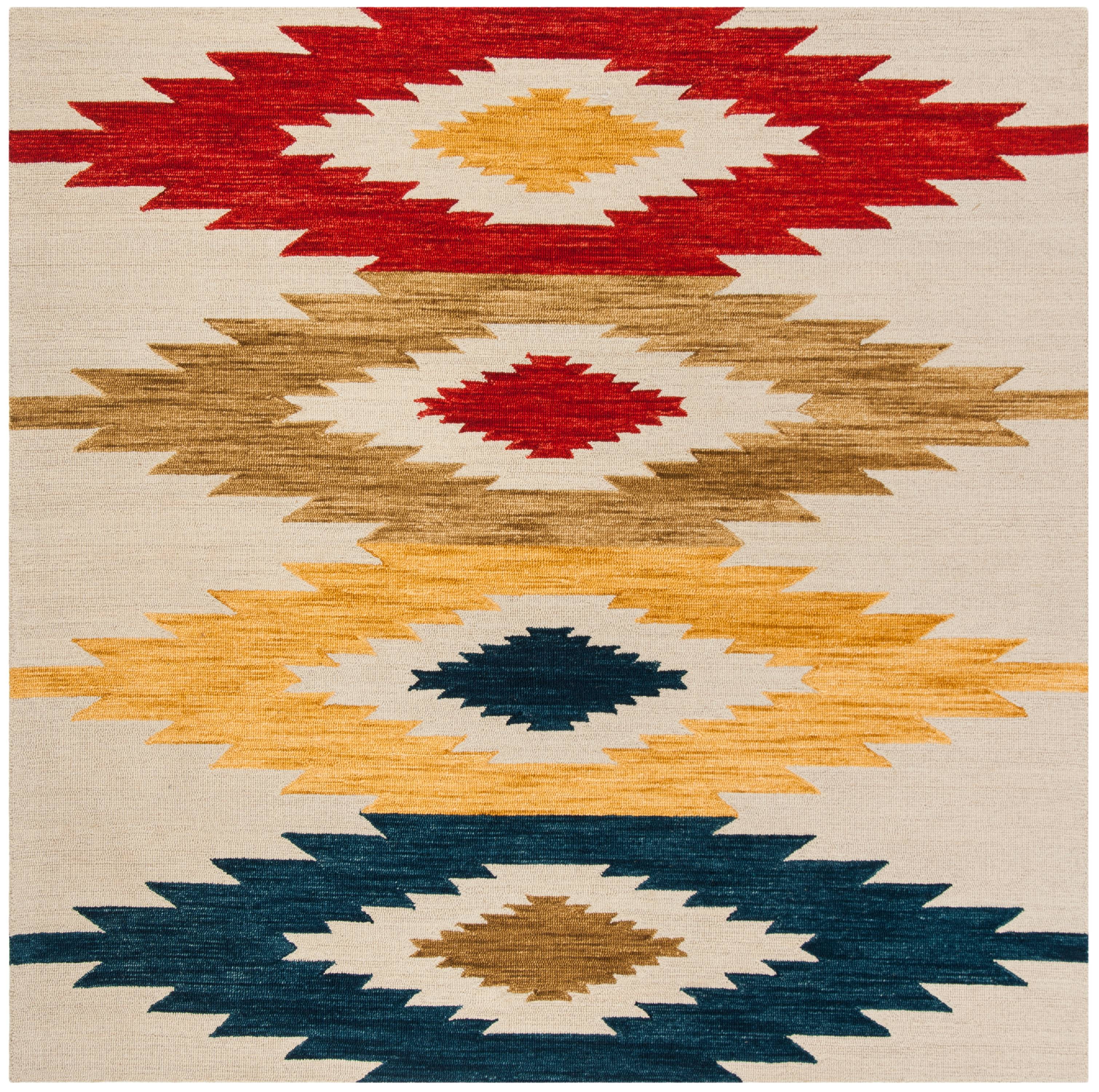 Ivory and Multi Wool Handmade Tufted Square Area Rug