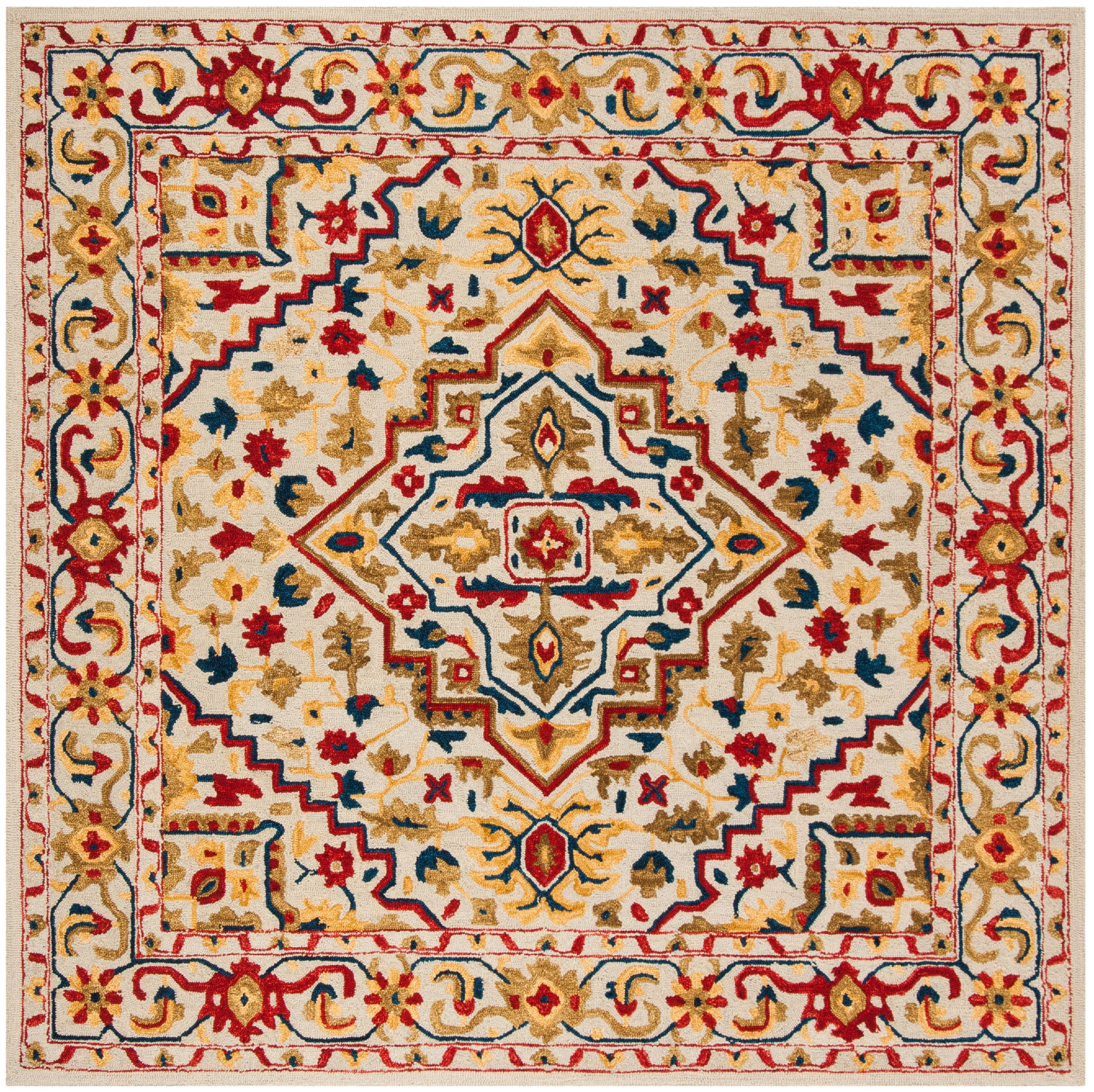 Ivory Woolen Tufted Square Rug with Rustic-Chic Design - 7' x 7'