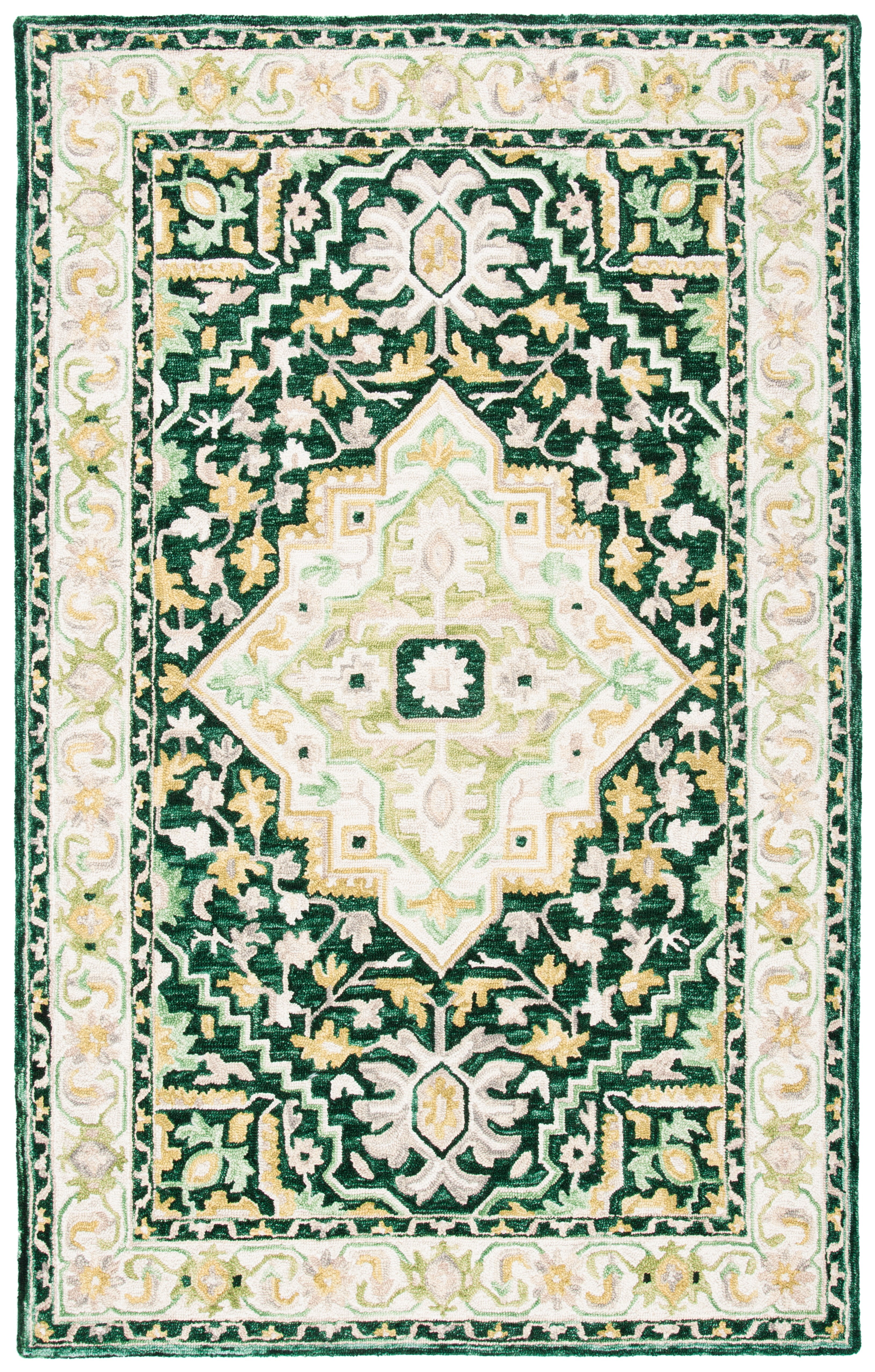 Aspen Green and Ivory Hand-Tufted Wool Area Rug 5'x8'