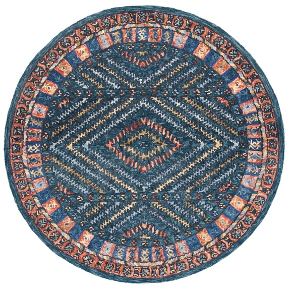 SAFAVIEH Aspen Alexanndria Geometric Wool Area Rug, Rust/Green, 7' x 7' Round