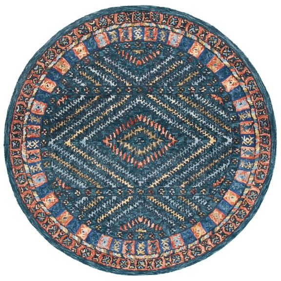 SAFAVIEH Aspen Alexanndria Geometric Wool Area Rug, Rust/Green, 7' x 7' Round