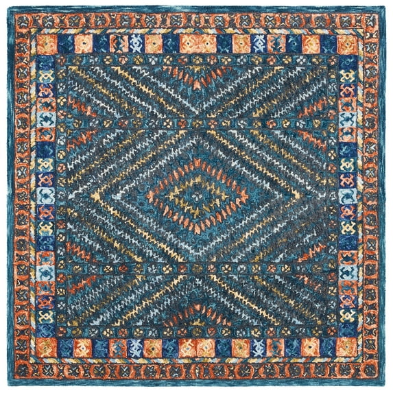 SAFAVIEH Aspen Alexanndria Geometric Wool Area Rug, Rust/Green, 8' x 8' Square