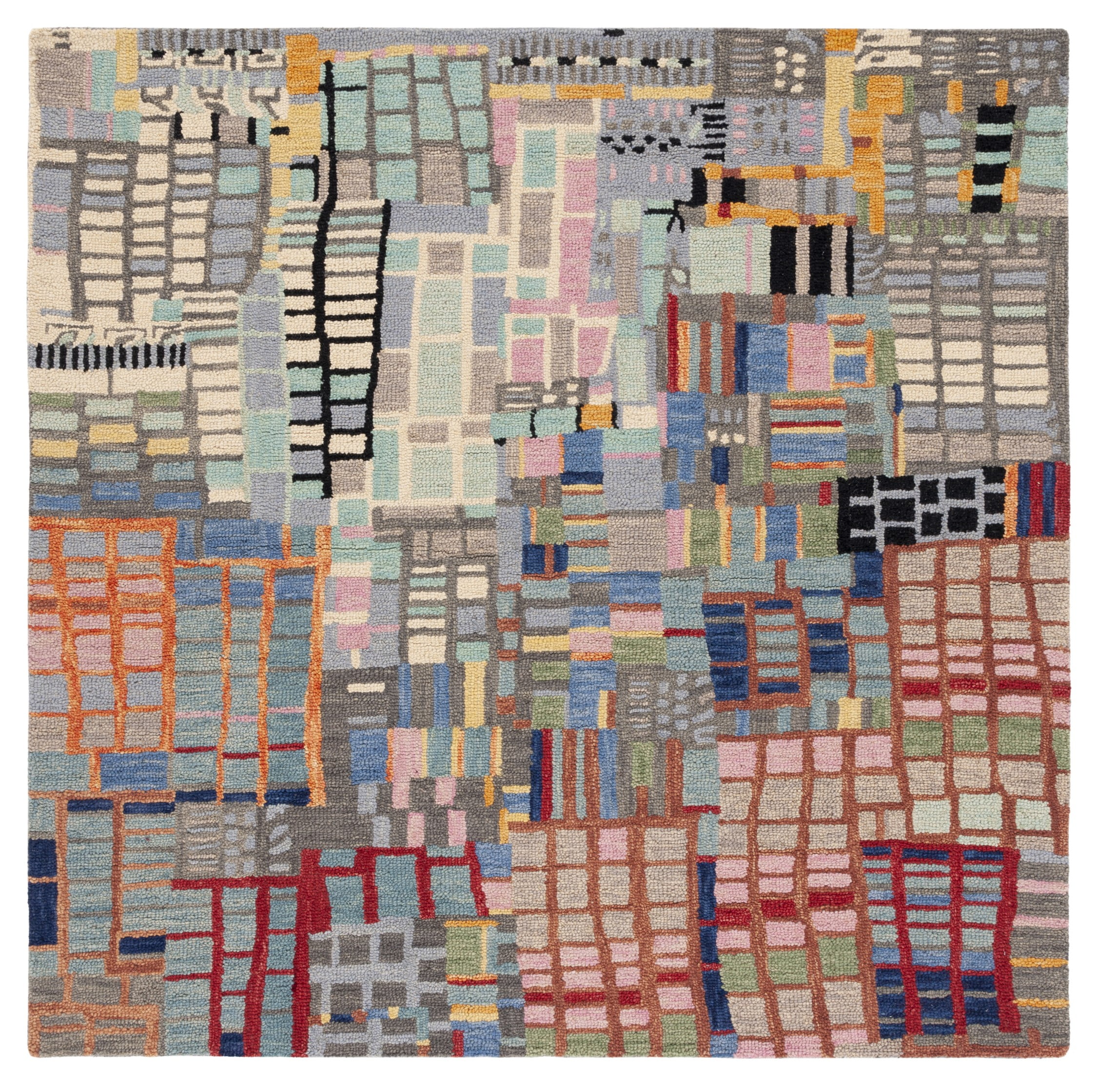 Handmade Abstract Multicolor Wool Square Area Rug