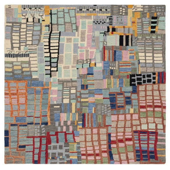 SAFAVIEH Aspen Algernon Abstract Wool Area Rug, Ivory/Black, 3' x 3' Square