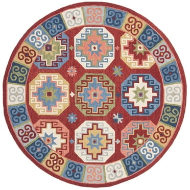 SAFAVIEH Aspen Amala Geometric Area Rug, Red/Blue, 3' x 3' Round