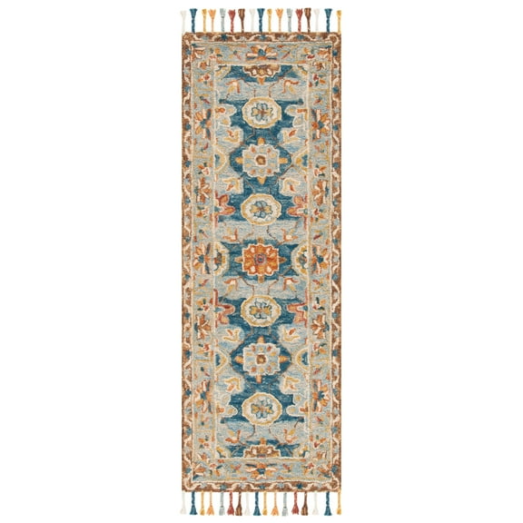 SAFAVIEH Aspen Andi Oriental Wool Runner Rug, Grey/Navy, 2'3" x 7'