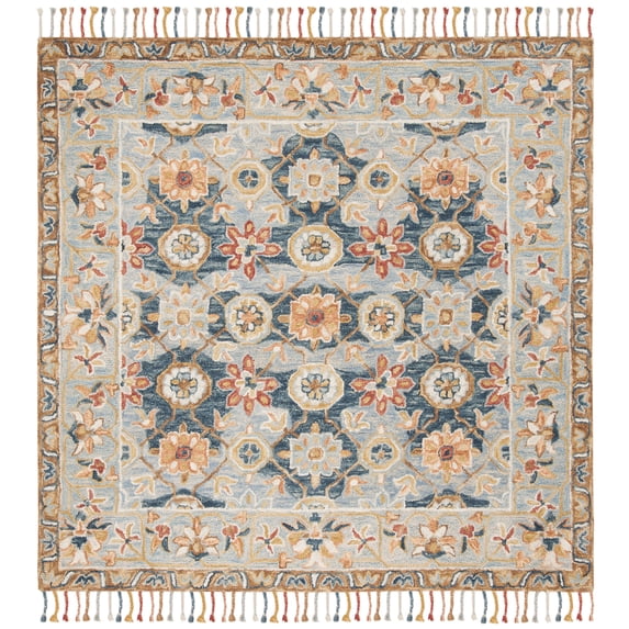 SAFAVIEH Aspen Andi Southwestern Wool Area Rug, Grey/Navy, 3' x 3' Square